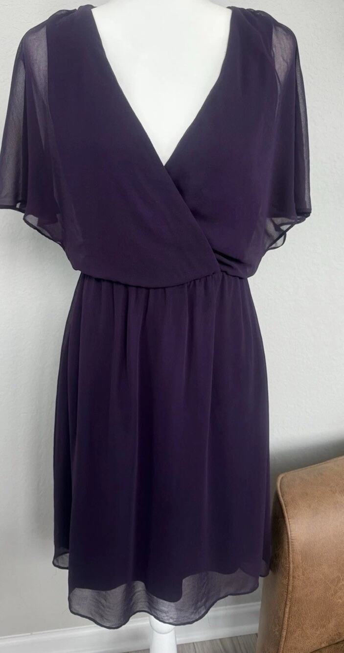 Lauren Ralph Lauren Purple Crinkle Georgette Flutter Sleeve Wrap Dress Size 4